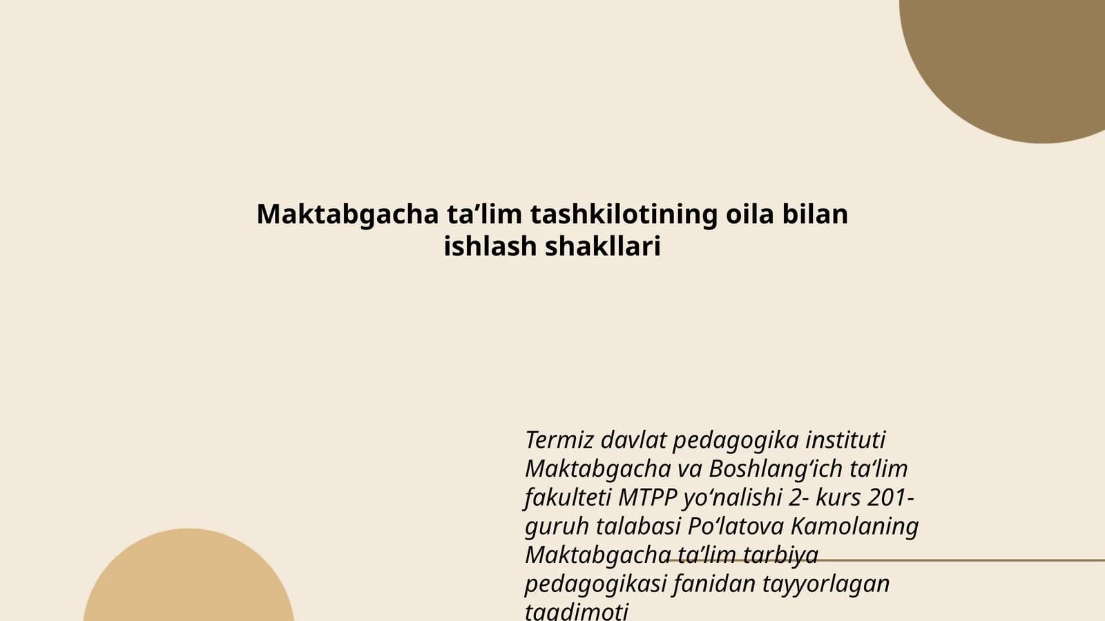 Maktabgacha taʼlim tashkilotining oila bilan ishlash shakllari