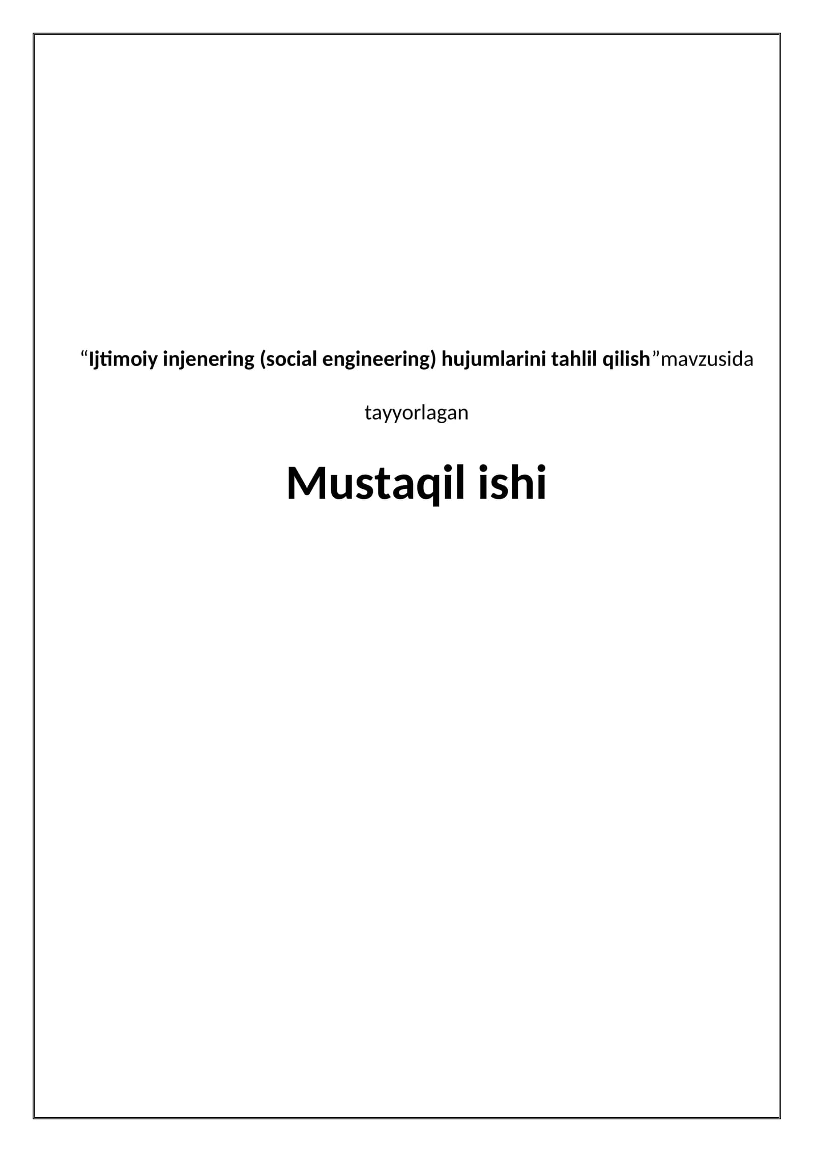 Ijtimoiy injenering (social engineering) hujumlarini tahlil qilish