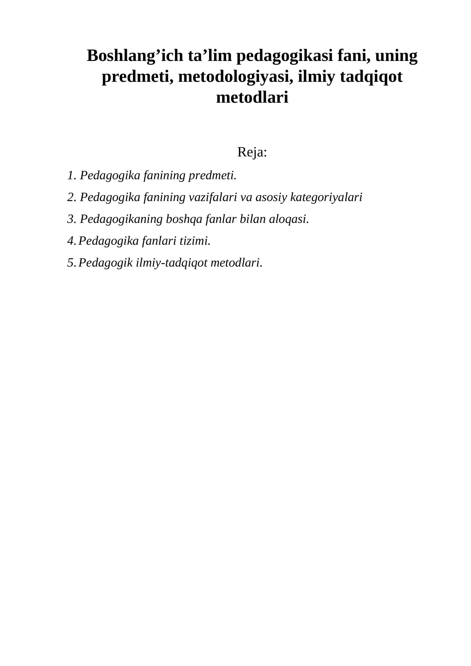 Pedagogika fanining predmeti