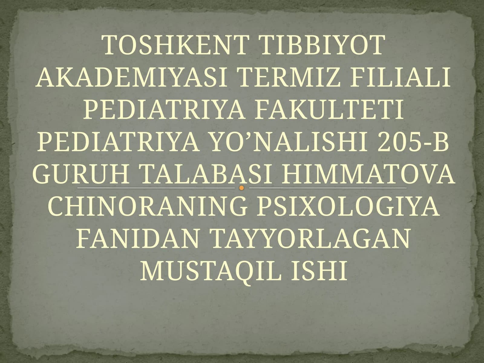 Chinoraning psixologiya fanidan mustaqil ishi