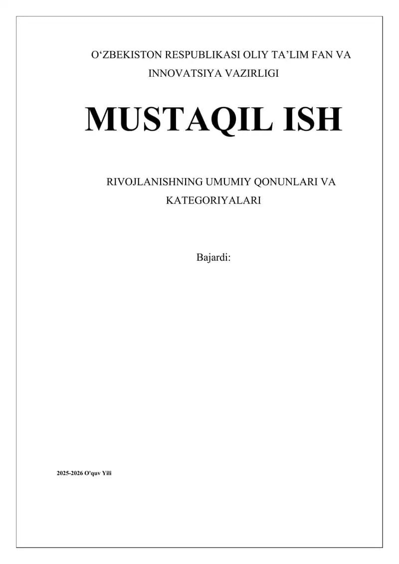Rivojlanishning Umumiy Qonunlari va Kategoriyalari