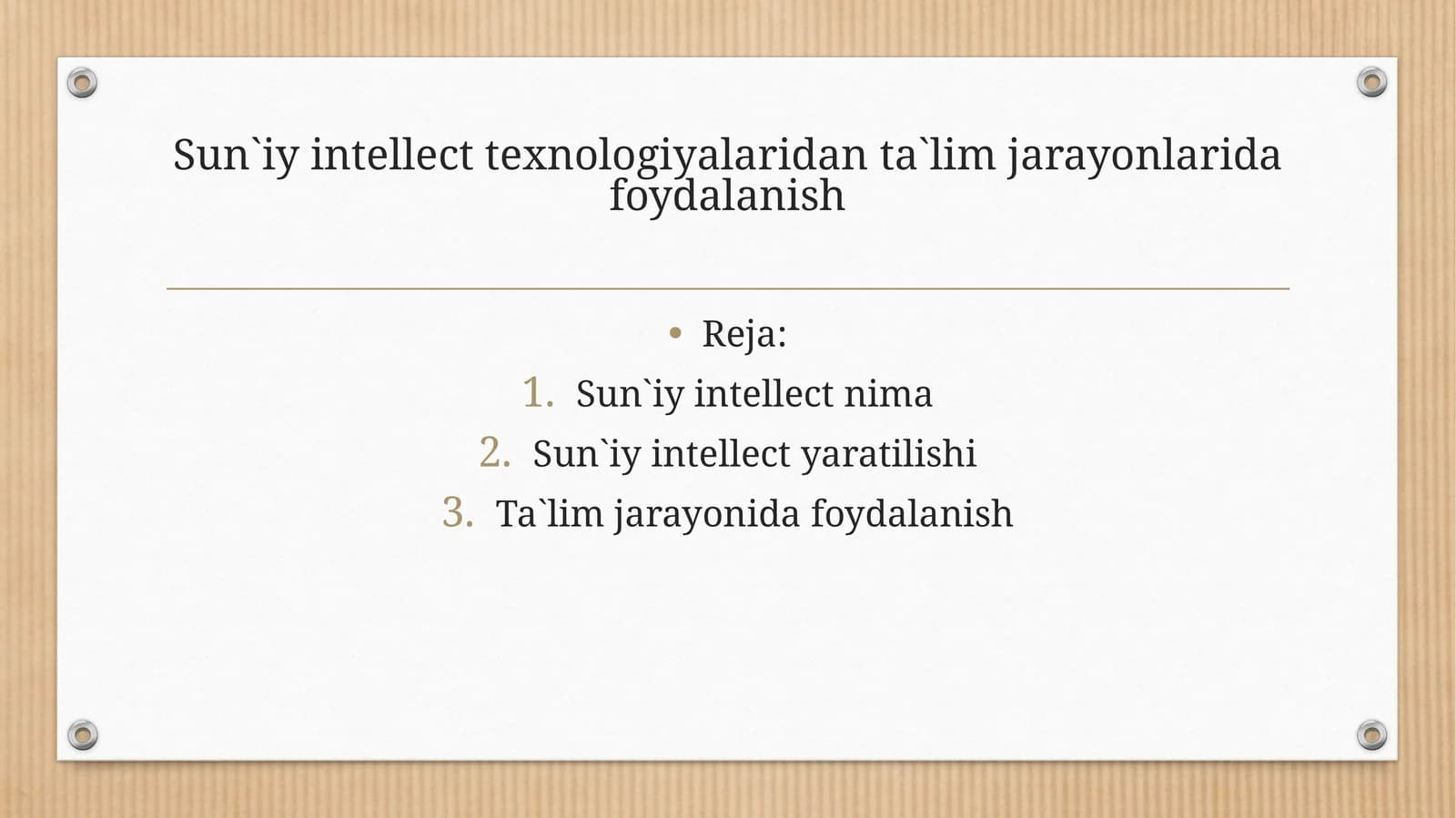 Sun`iy intellect texnologiyalaridan ta`lim jarayonlarida foydalanish