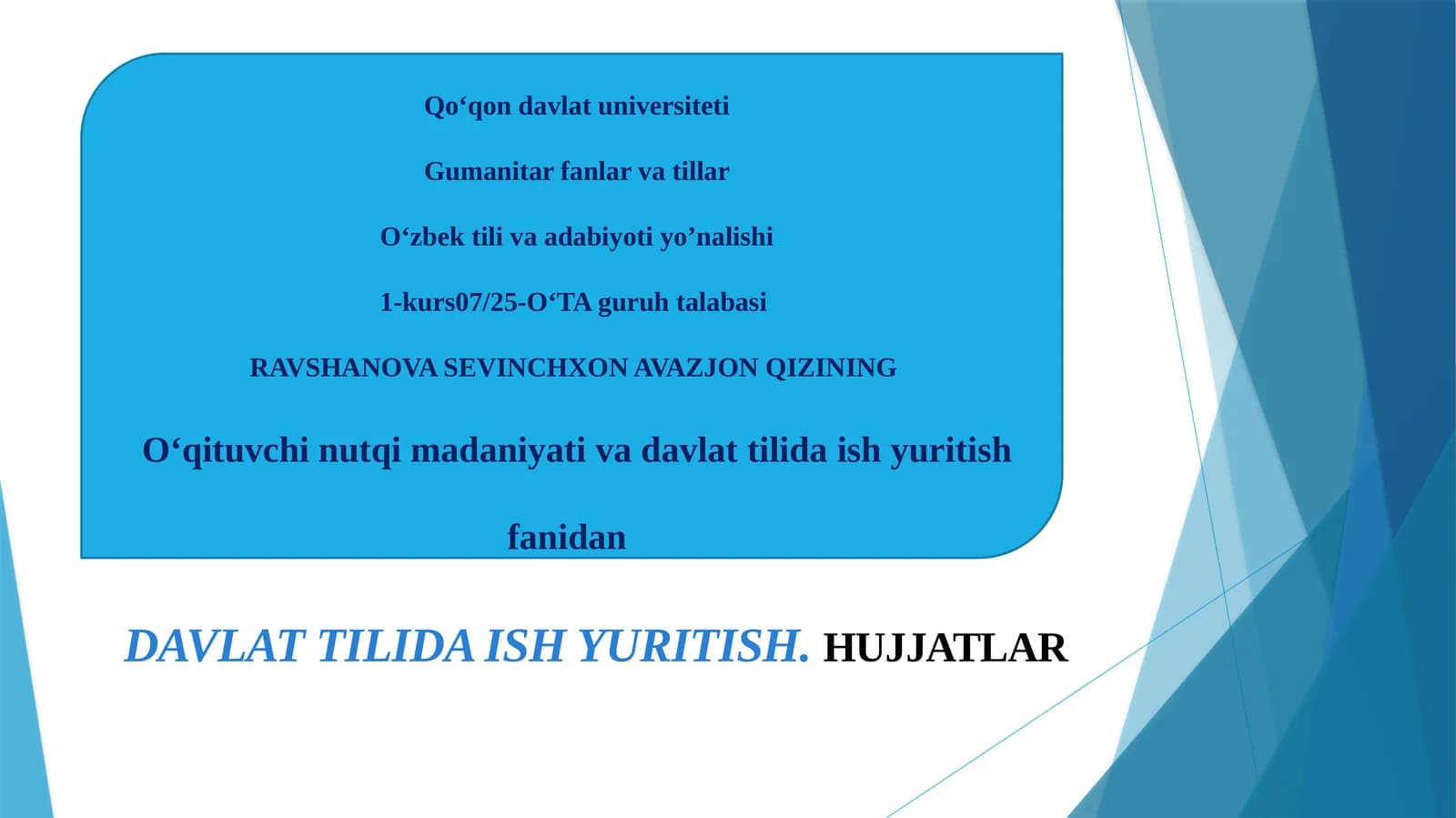 O‘qituvchi nutqi madaniyati va davlat tilida ish yuritish