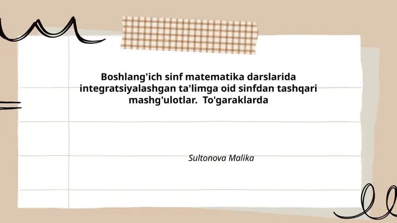 Boshlang'ich sinf matematika mashg'ulotlari