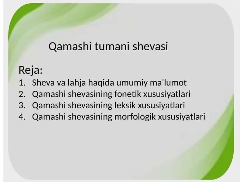 Qamashi tumani shevasi