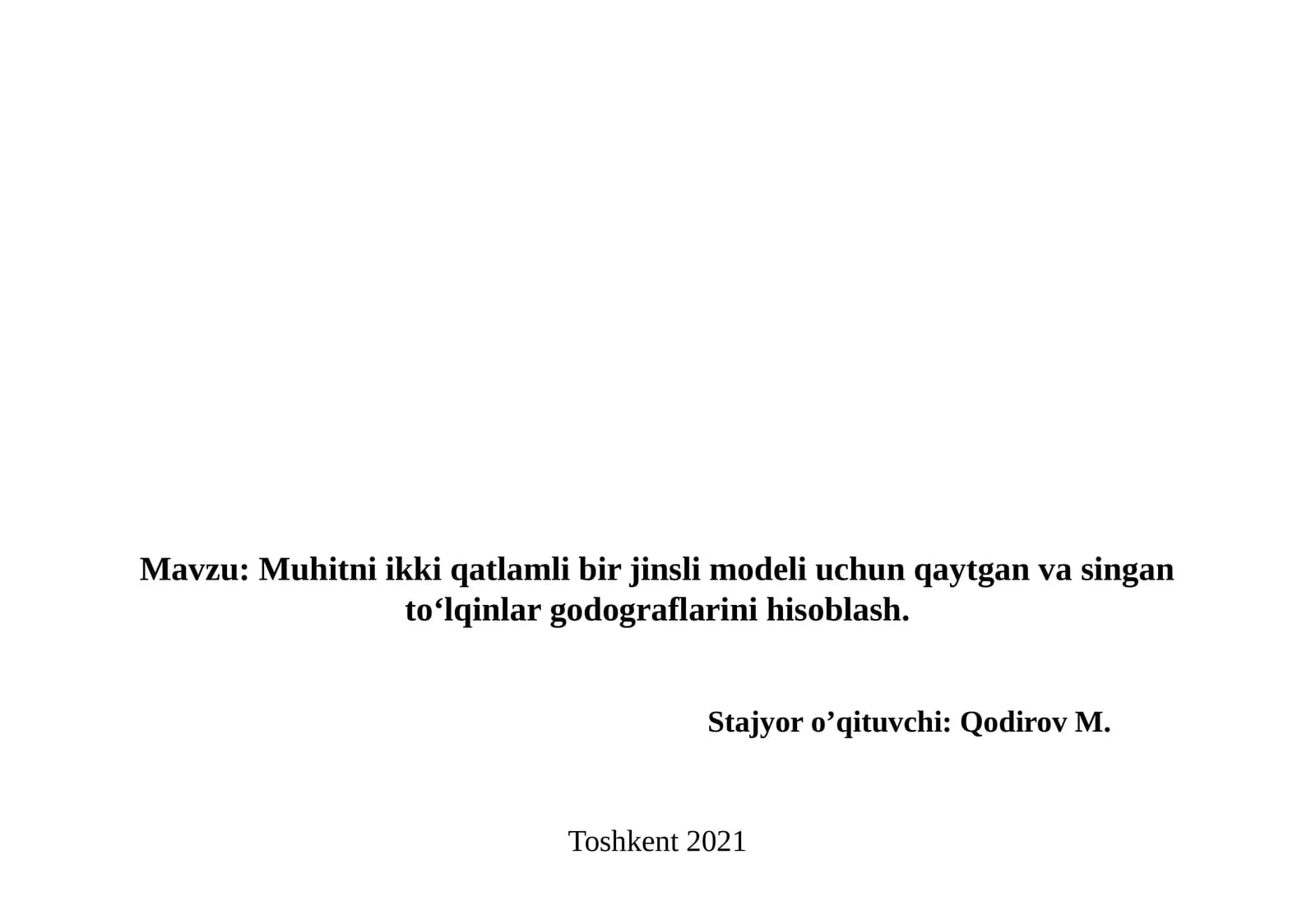 Muhitniikki qatlamli birjinsli modeli uchun qaytganto‘lqinlarga dograflarini hisoblash
