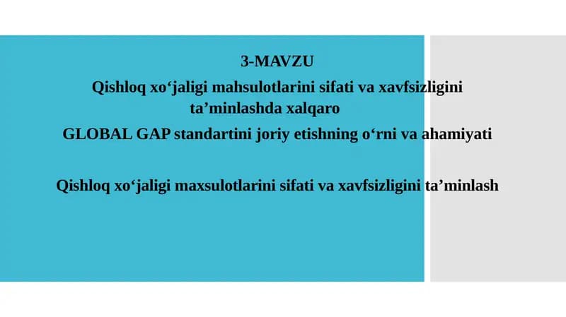 GLOBAL GAP standartining o‘rniva va ahamiyati