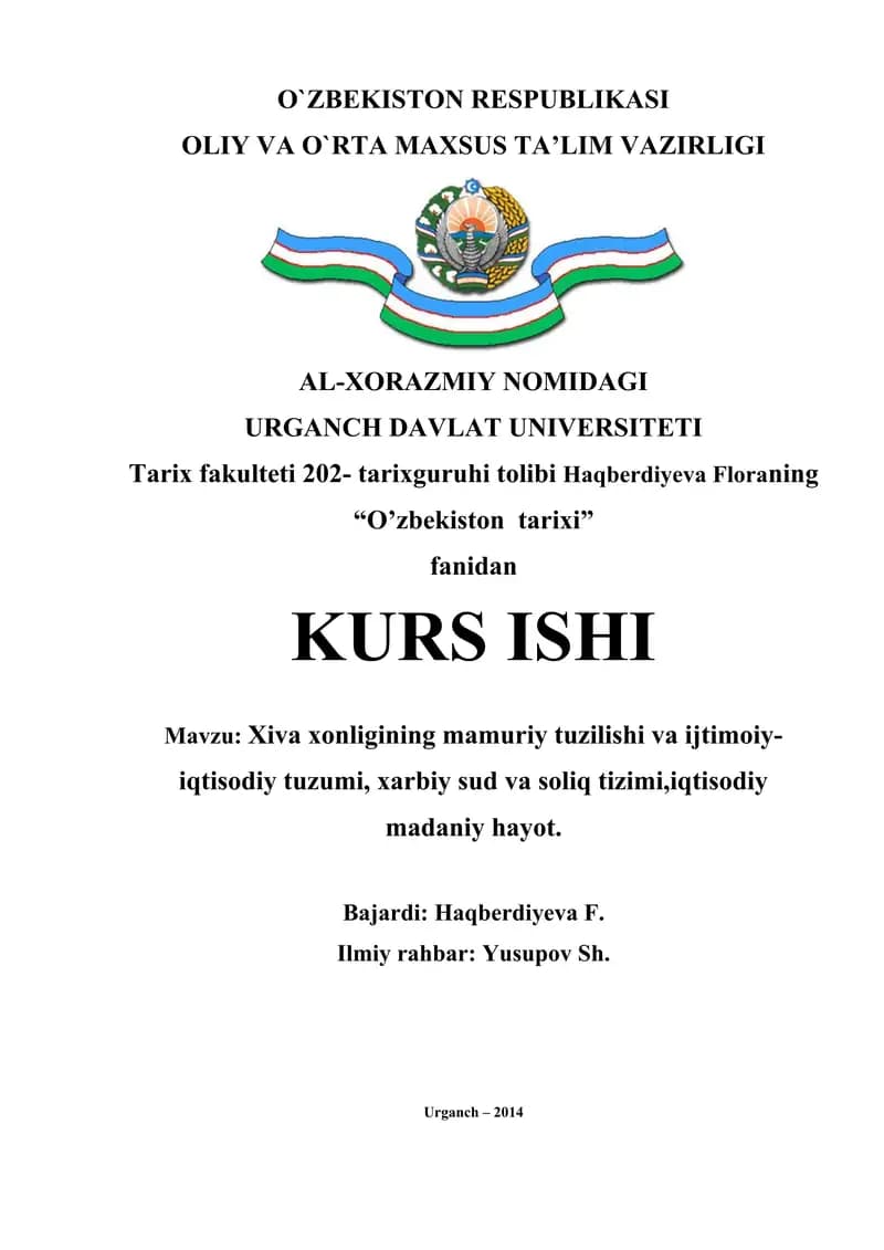 Xiva xonligining mamuriy tuzilishi va ijtimoiy-iqtisodiy tuzumi
