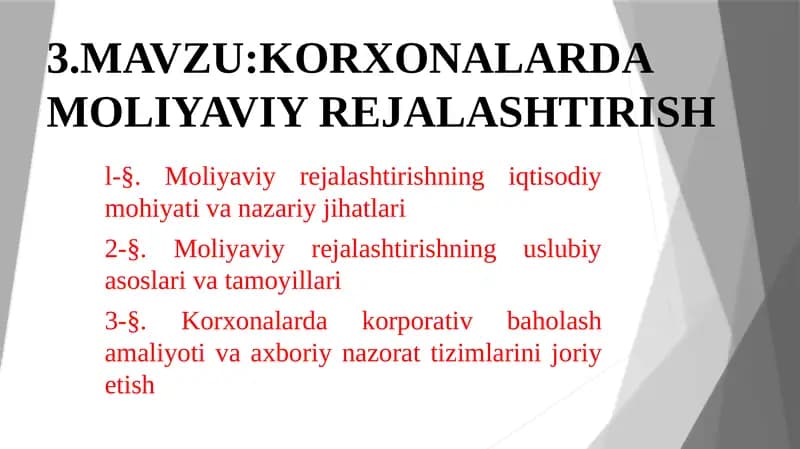 KORXONALARDAMOLIYAVIY REJALASHTIRISH