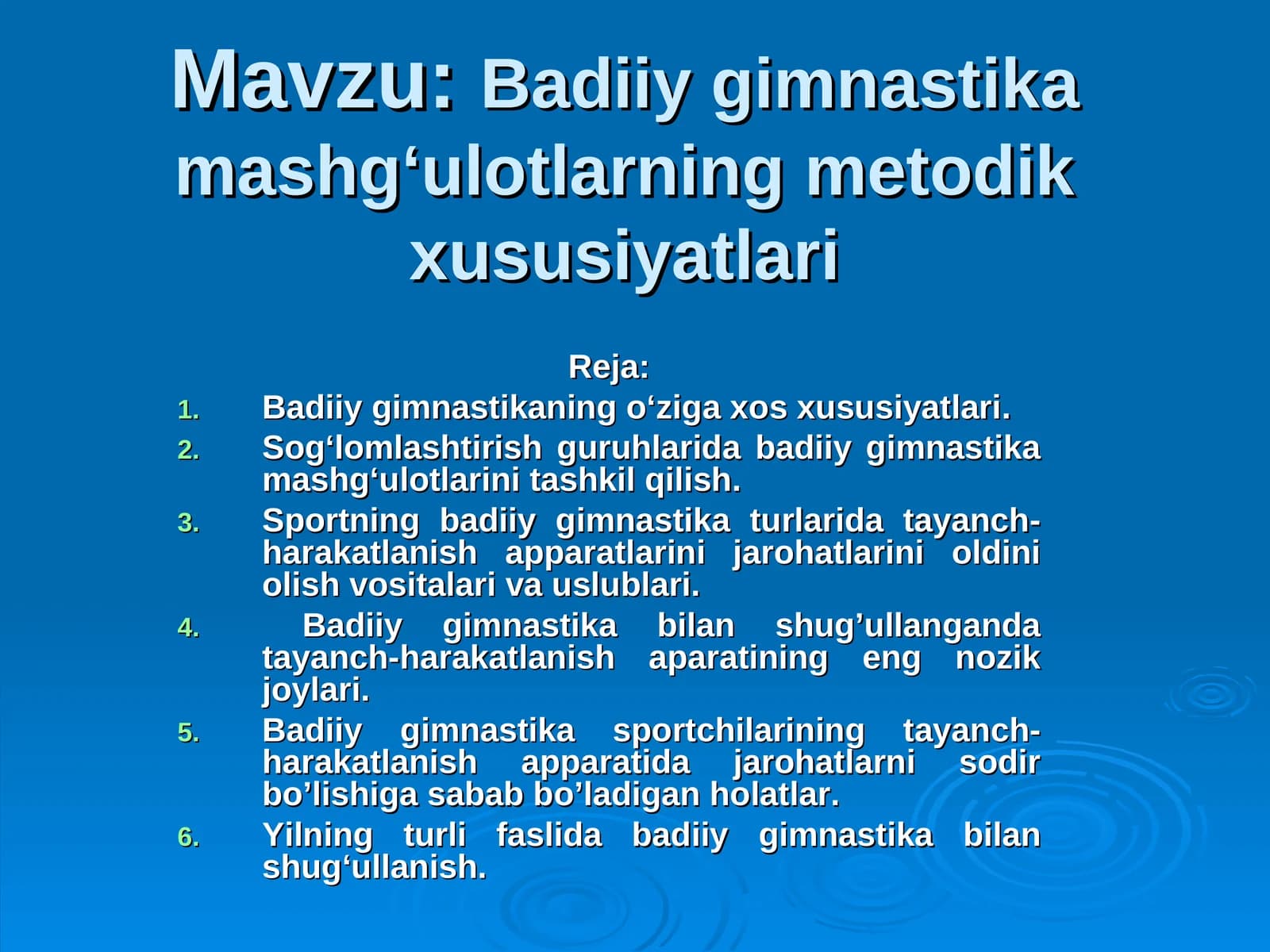 Badiiy gimnastika mashg‘ulotlarning metodik xususiyatlari