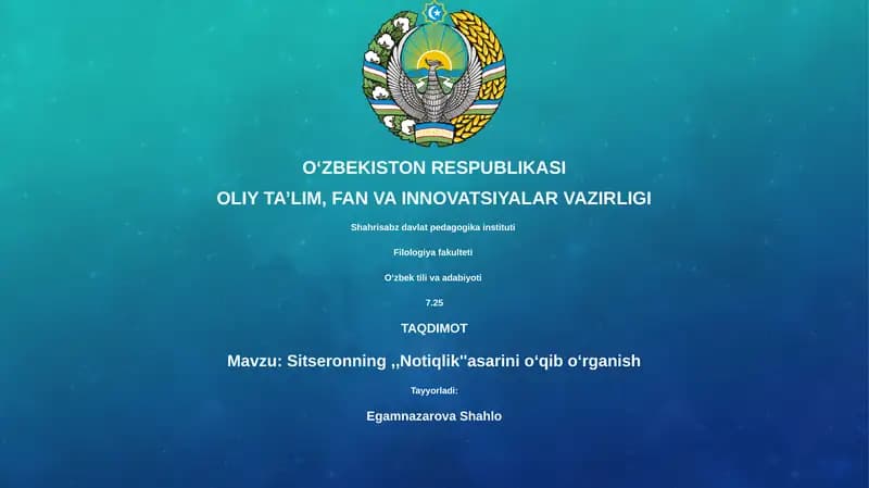 Sitseronning,,Notiqlik''asarini oʻqib oʻrganish