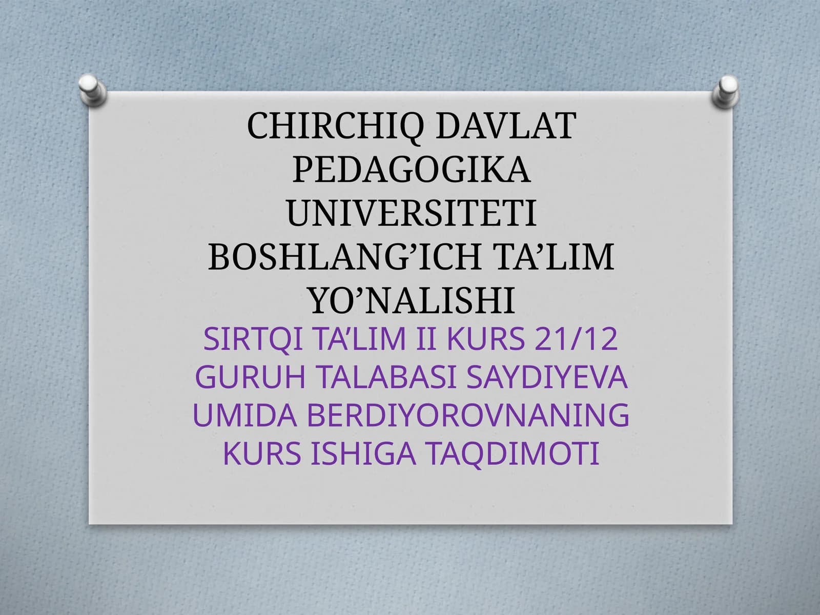 SINFDAN TASHQARI ASOSIY BOSQICH DARSLARINI TASHKIL ETISH (3-SINF)
