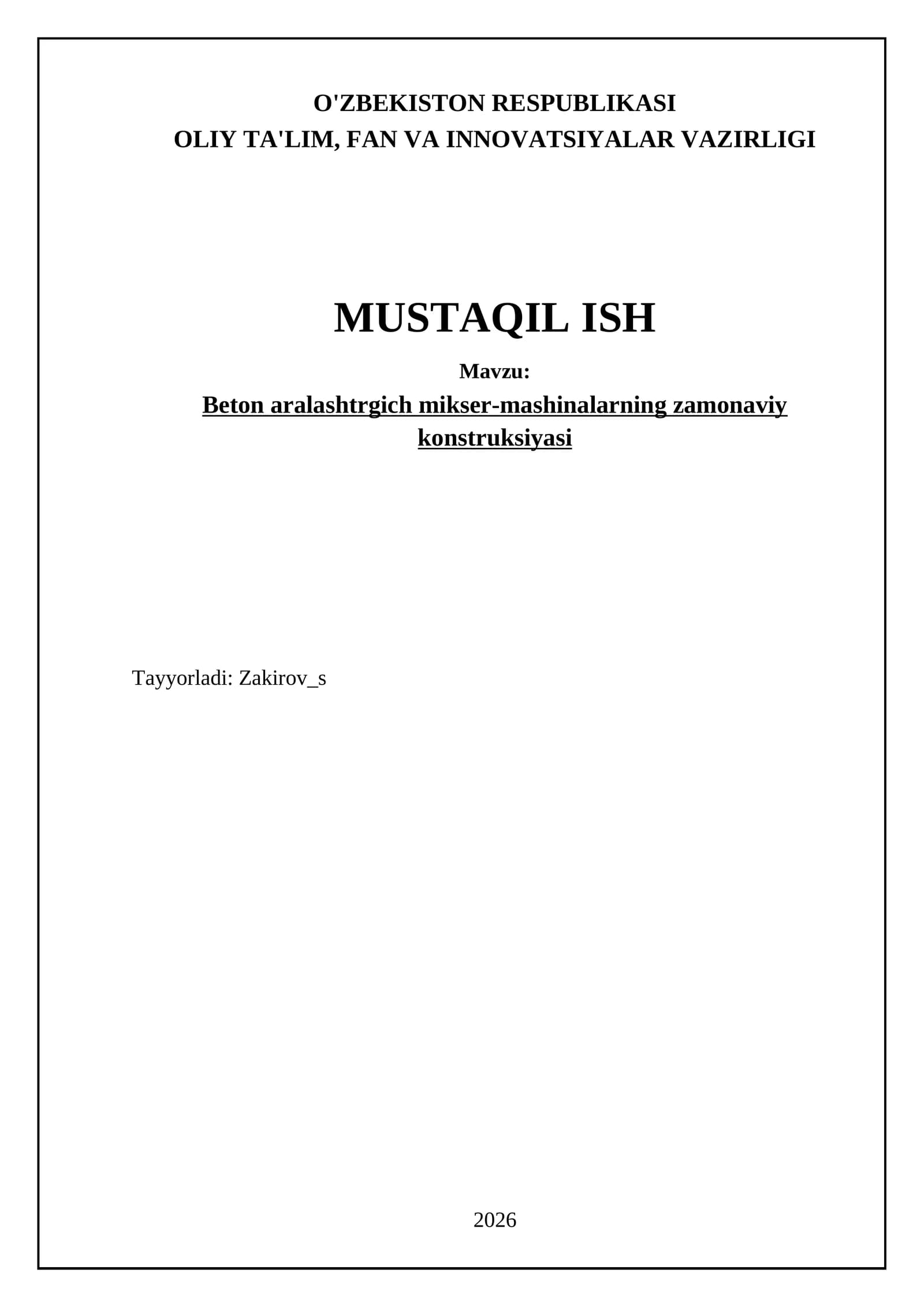 Beton aralashtrgich mikser-mashinalarning zamonaviy konstruksiyasi