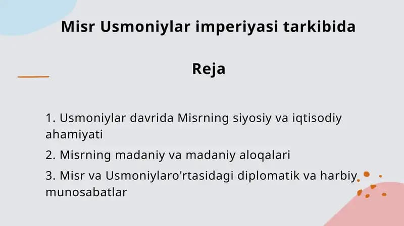 Misr Usmoniylari imperiyasi tarkibida Reja