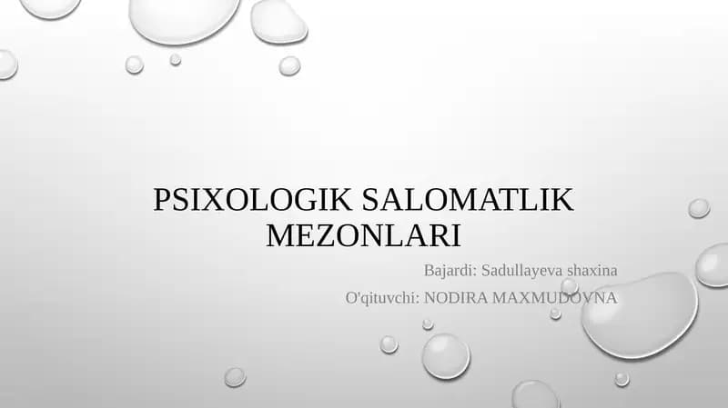 Psixologik Salomatlik mezonlari