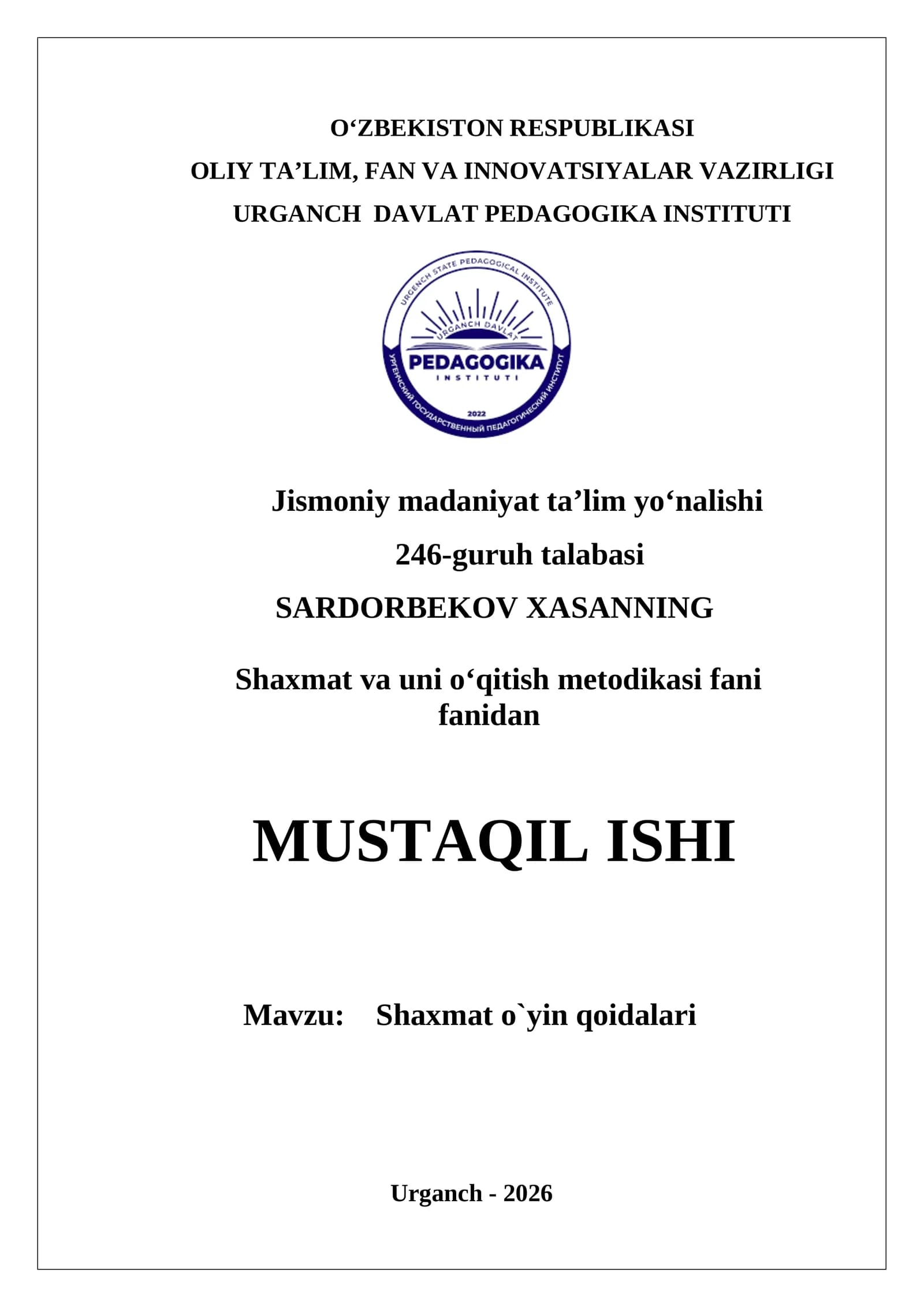 Shaxmat o`yin qoidalari