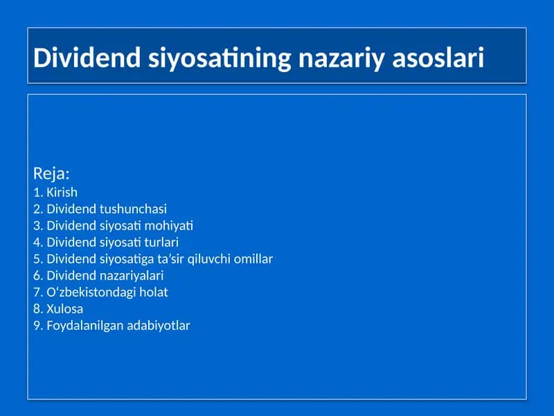 Dividend siyosati nazariy asoslari