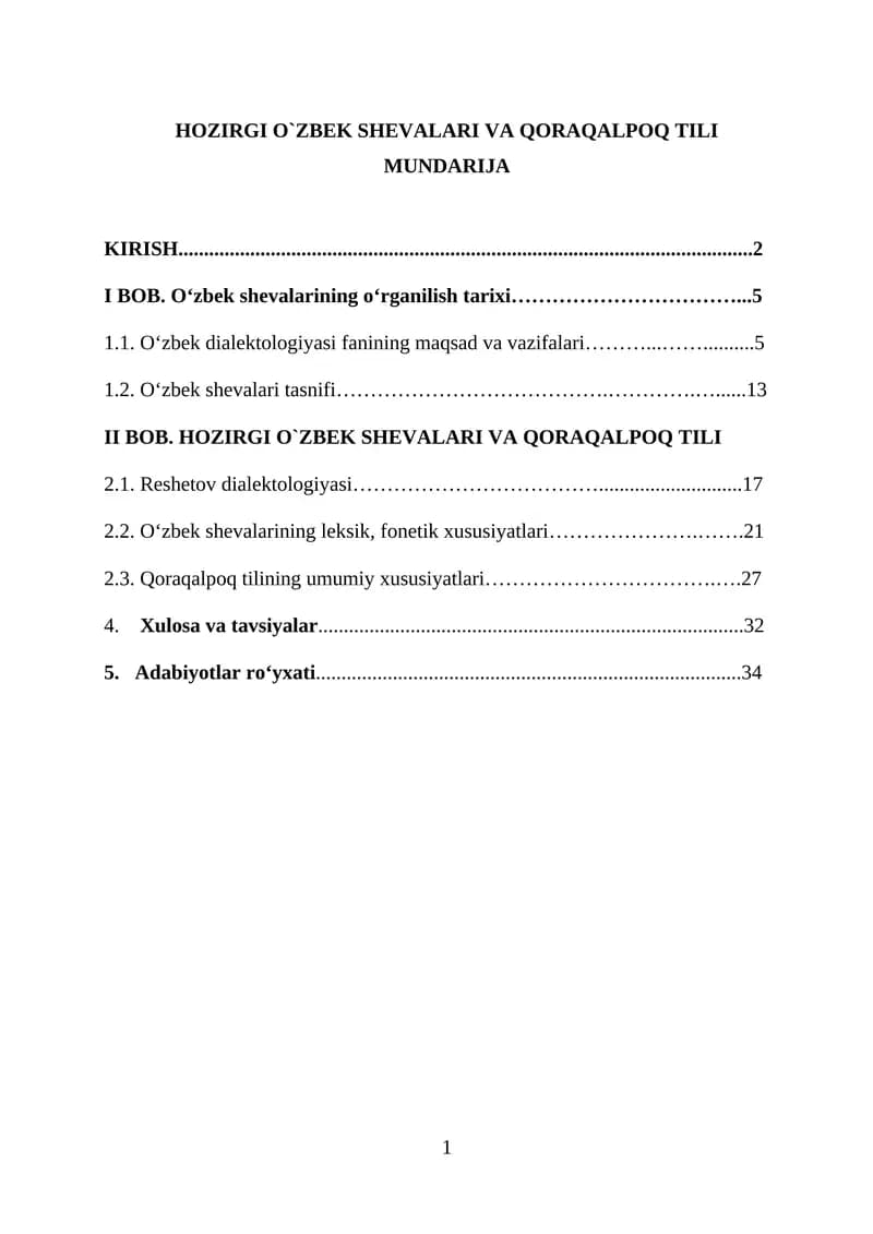 HOZIRGI O`ZBEK SHEVALARI VA QORAQALPOQ TILI