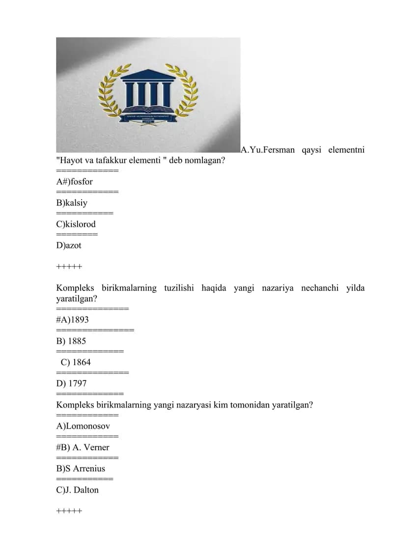 Kompleks birikmalarning tuzilishi