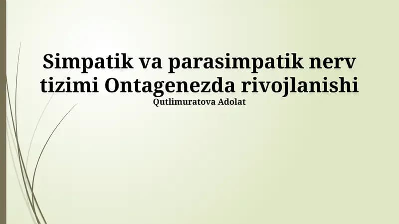 Simpatik va parasimpatik nerv tizimi Ontagenezda rivojlanishi