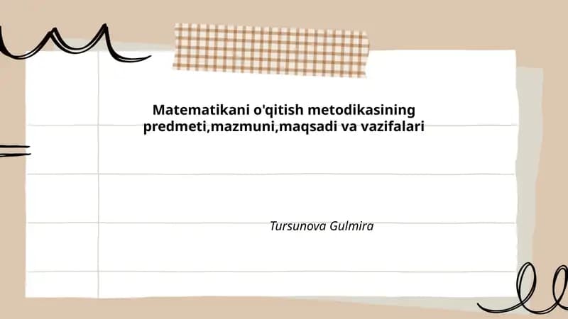 Matematikani o'qitish metodikasi