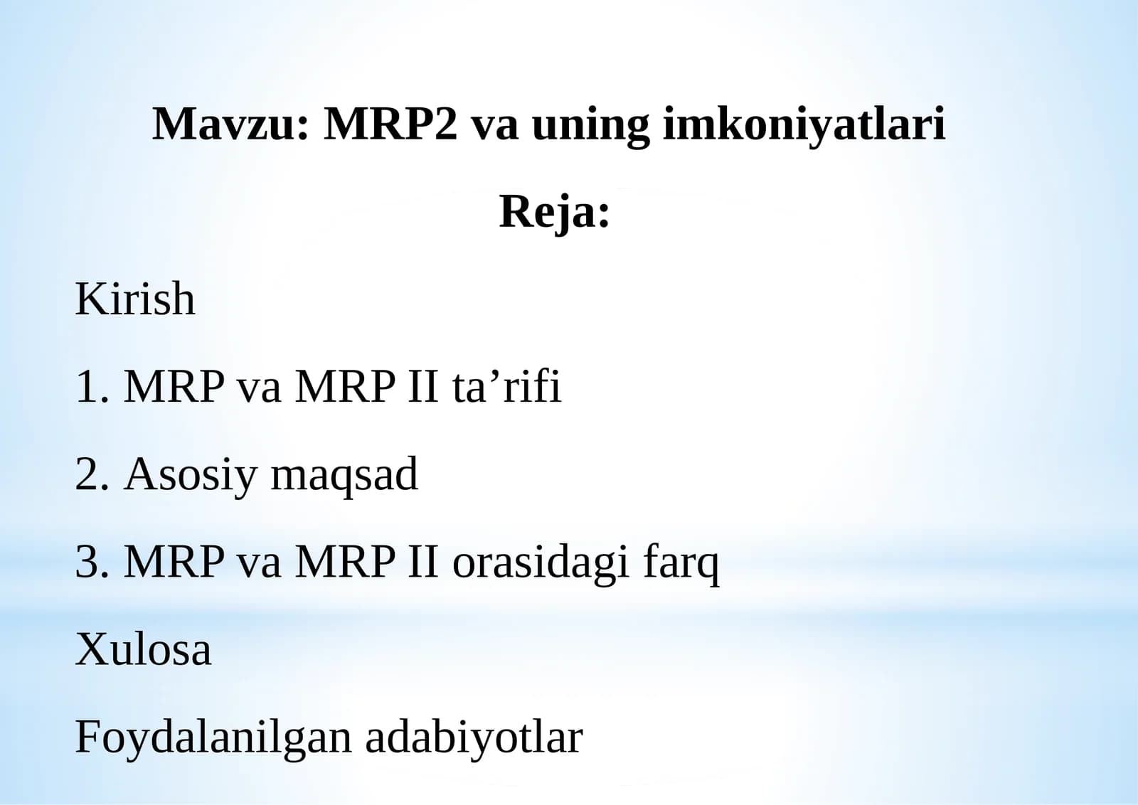 MRP2 vauning imkoniyatlari