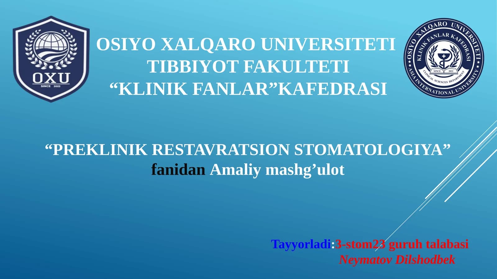 FANTOMLARDA II SINF KARIOZ BO‘SHLIQLARINI CHARXLASH VA PLOMBALASH