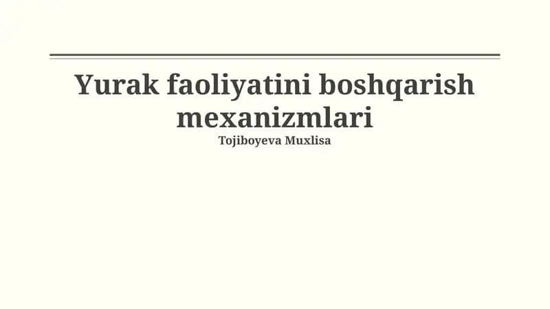 Yurak faoliyatini boshqarish mexanizmlari