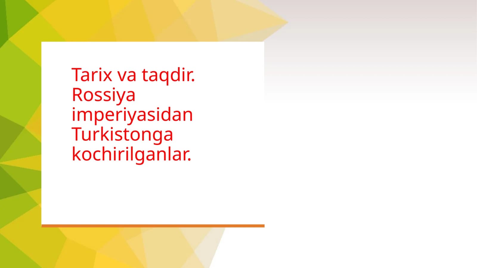 Tarix va taqdir. Rossiya imperiyasidan Turkistonga kochirilganlar.