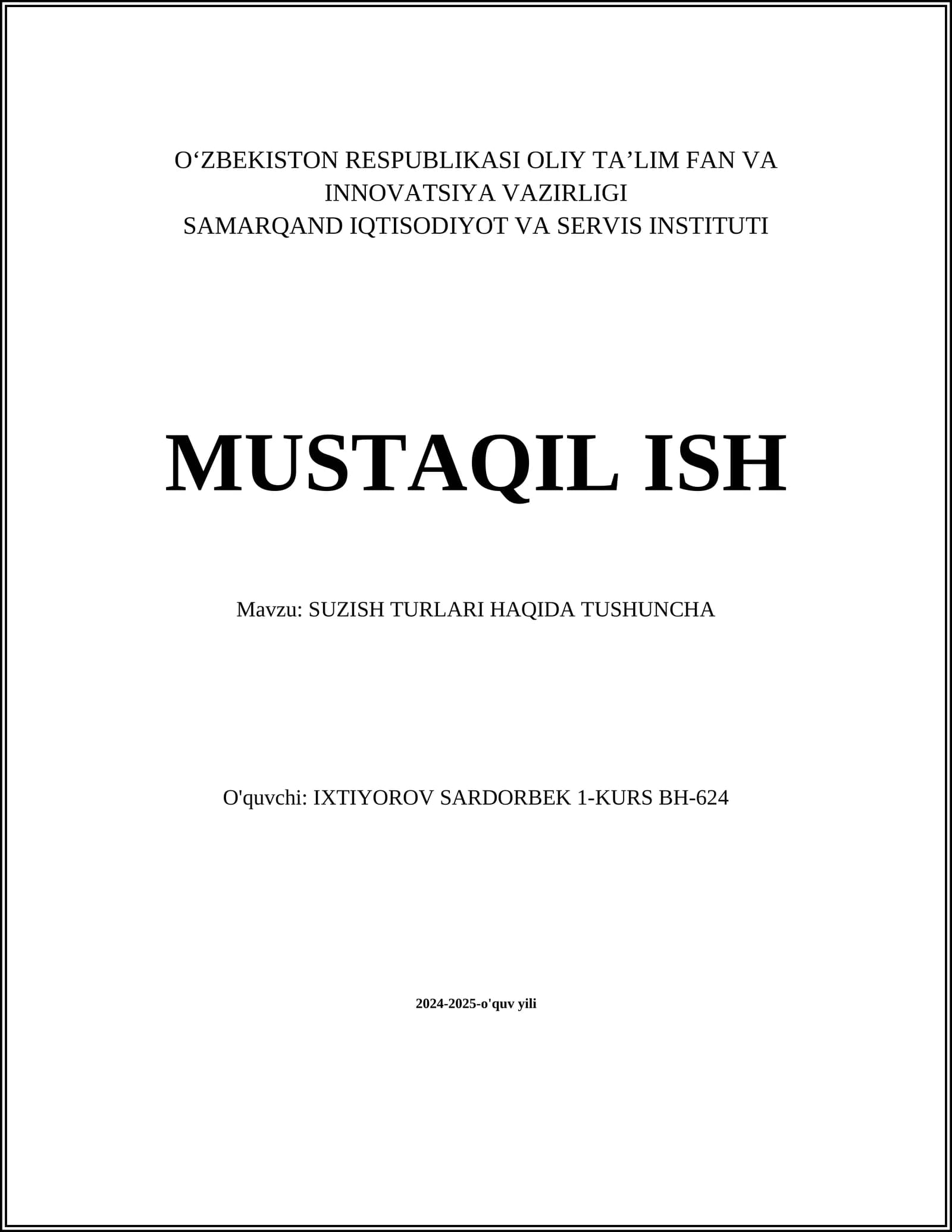 SUZISH TURLARI HAQIDA TUSHUNCHA