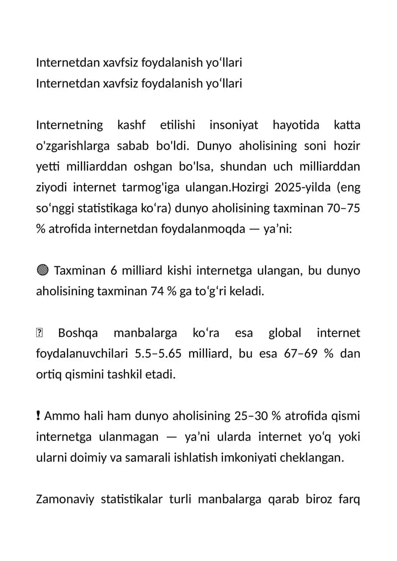 Internetdan xavfsiz foydalanish yo‘llari
