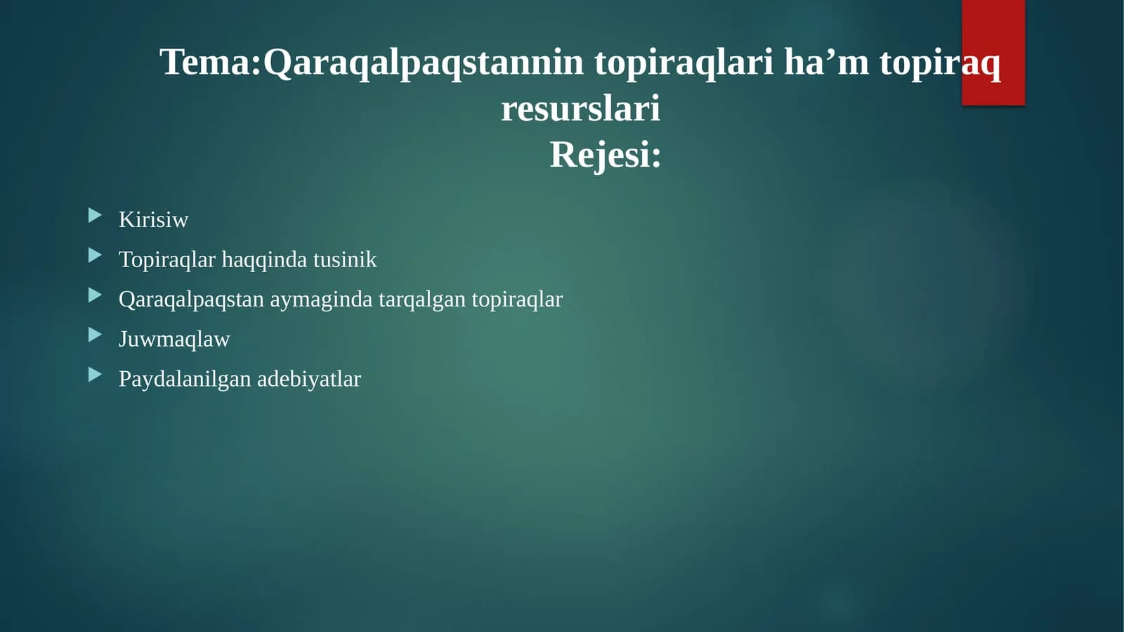 Qaraqalpaqstannin topiraqlari ha’m topiraq resurslari