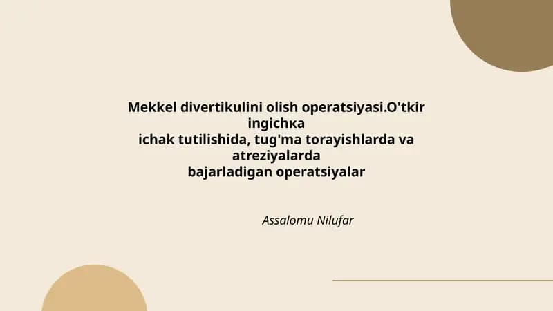Mekkel divertikulini olish operatsiyasi