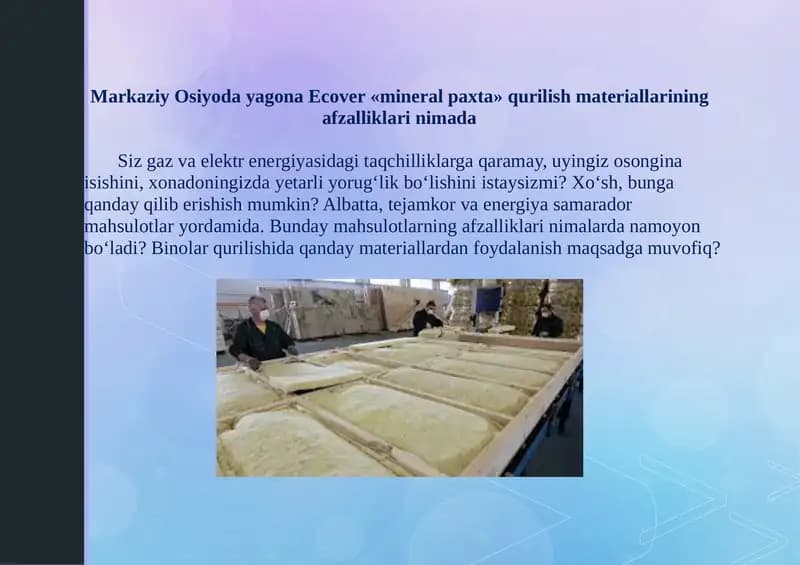 Ecover«mineral paxta» qurilish materiallar