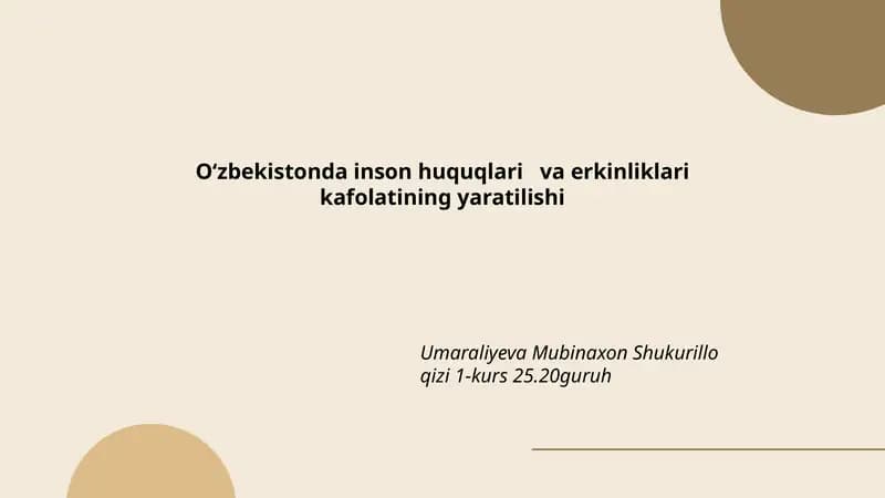 Oʻzbekistonda inson huquqlari va erkinliklari kafolatining yaratilishi