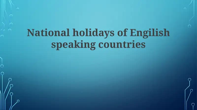 National holidays of Engilish speaking countries