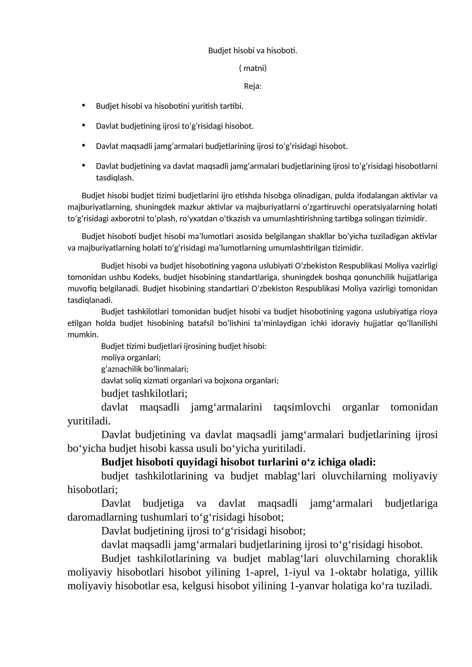 Budjet hisobi va hisoboti