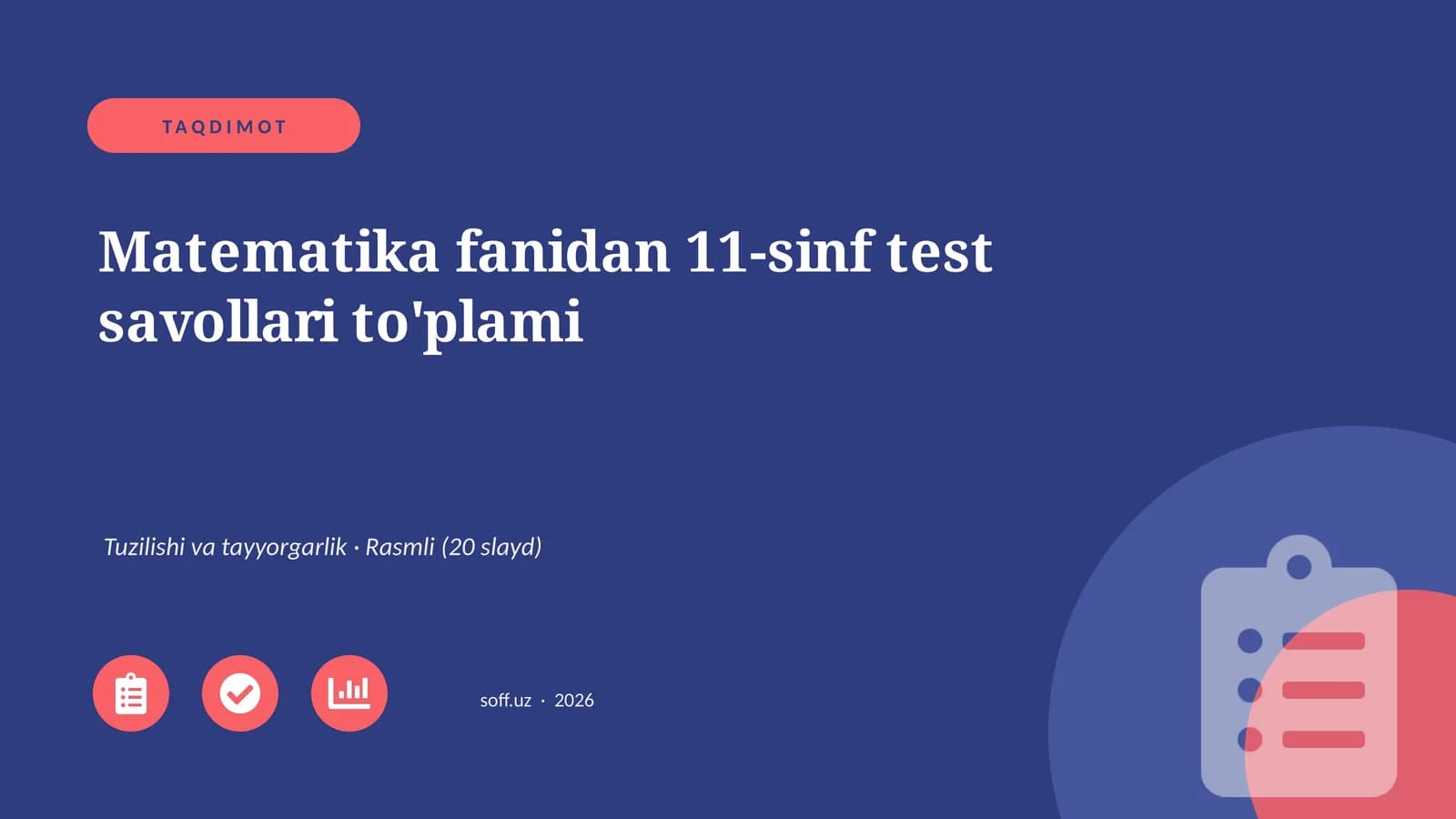 Matematika fanidan 11-sinf test savollari to'plami