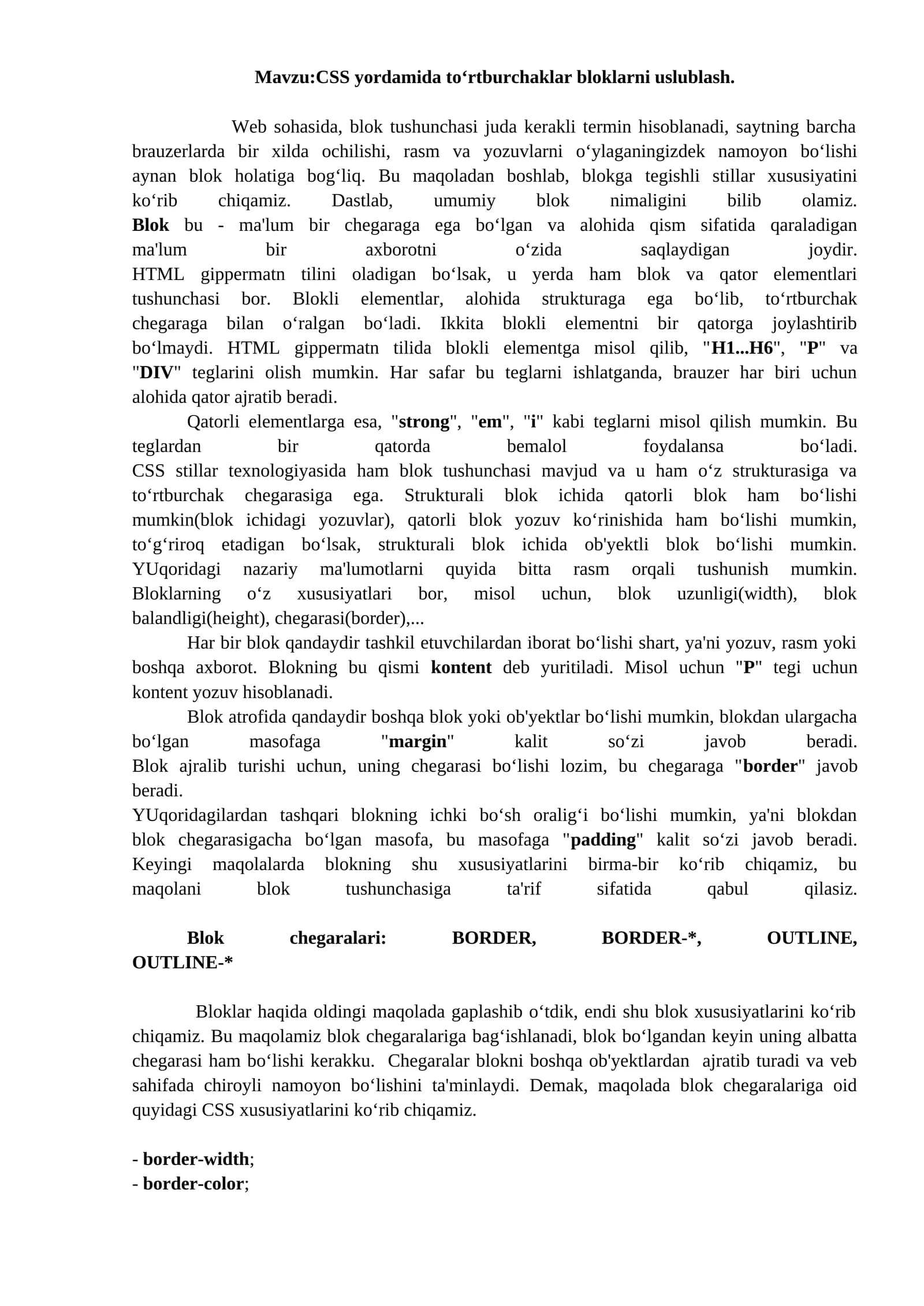 CSS yordamida to‘rtburchaklar bloklarni uslublash
