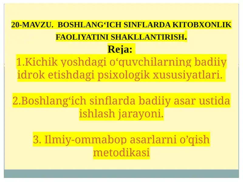 Boshlang‘ich sinflarda kitobxonlik faoliyatini shakllantirish