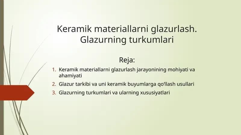 Keramik materiallarni glazurlash. Glazurning turkumlari