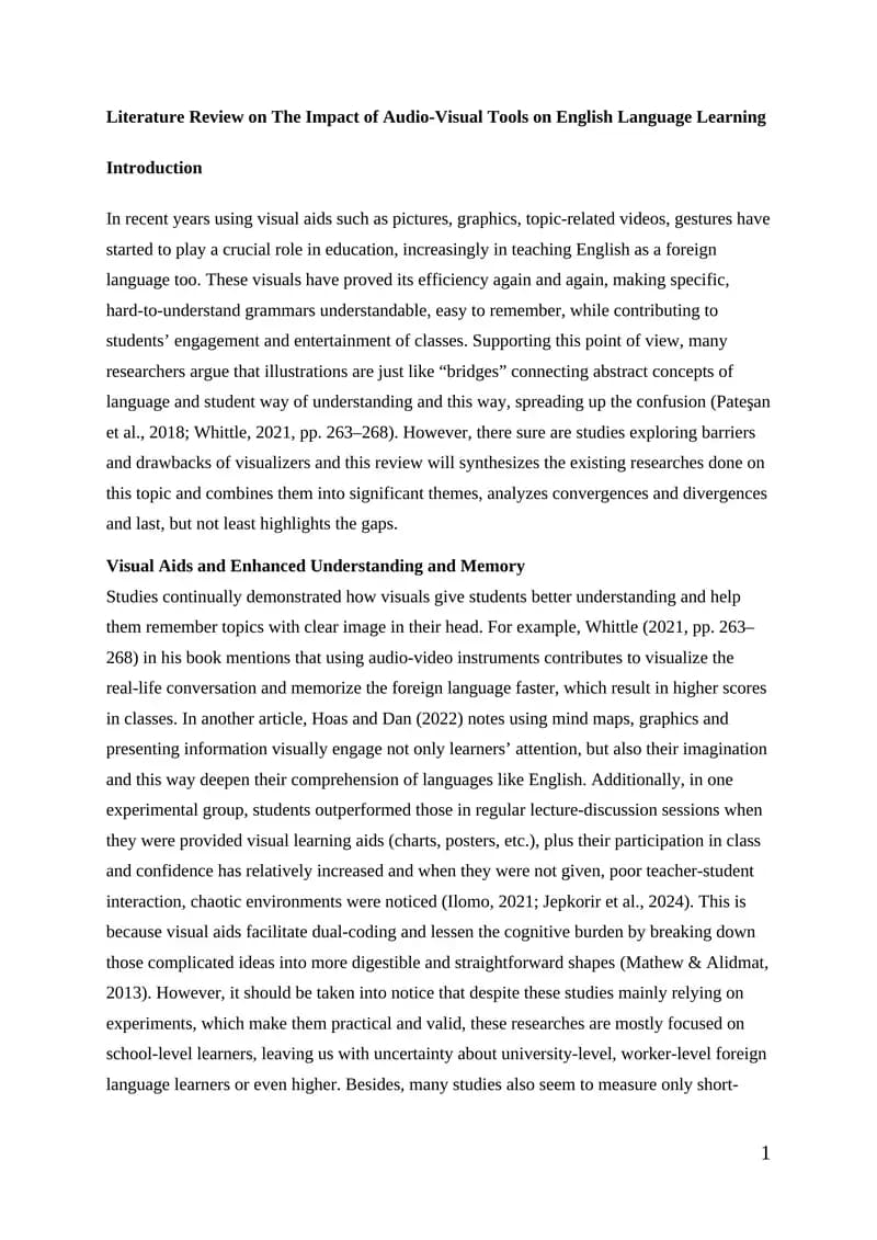 Literature Review on The Impact of Audio-Visual Tools on English Language Learning