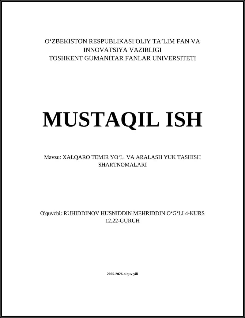 Xalqaro Temir Yo'l va Aralash Yuk Tashish Shartnomalari