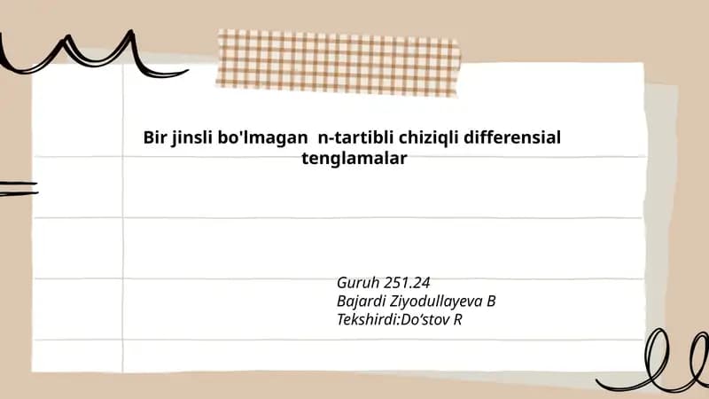 Bir jinsli bo'lmagan n-tartibli chiziqli differensial tenglamalar