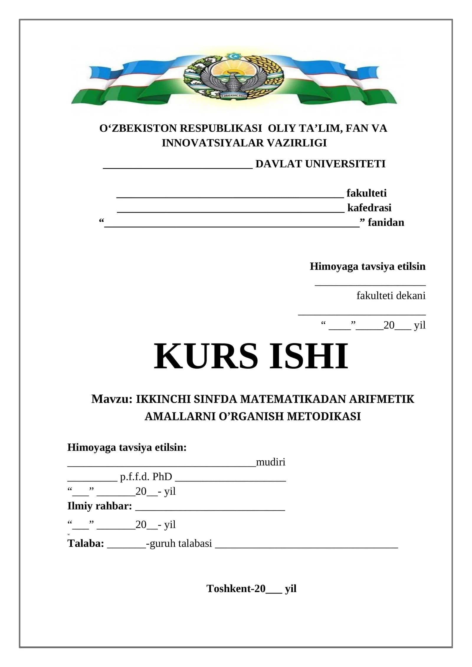 IKKINCHI SINFDA MATEMATIKADAN ARIFMETIK AMALLARNI O’RGANISH METODIKASI
