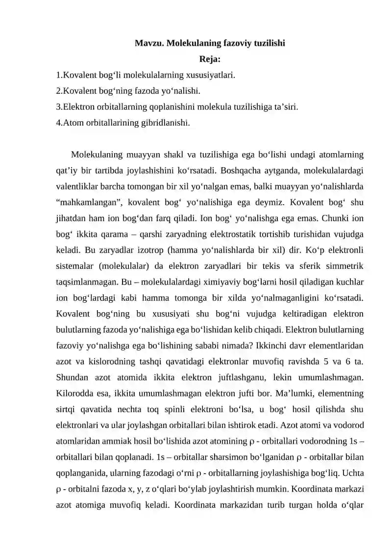 Molekulaning fazoviy tuzilishi
