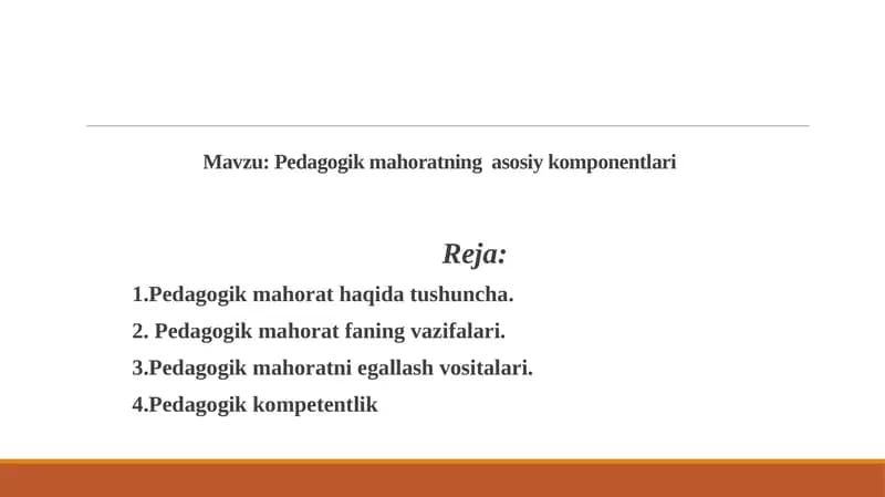 Pedagogik mahoratning asosiy komponentlari