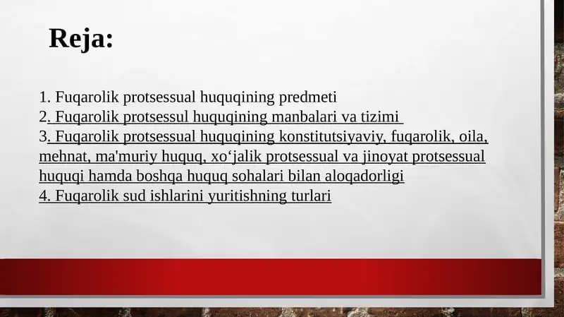 Fuqarolik Protsessual Huquqining Tizimi va Manbaalari