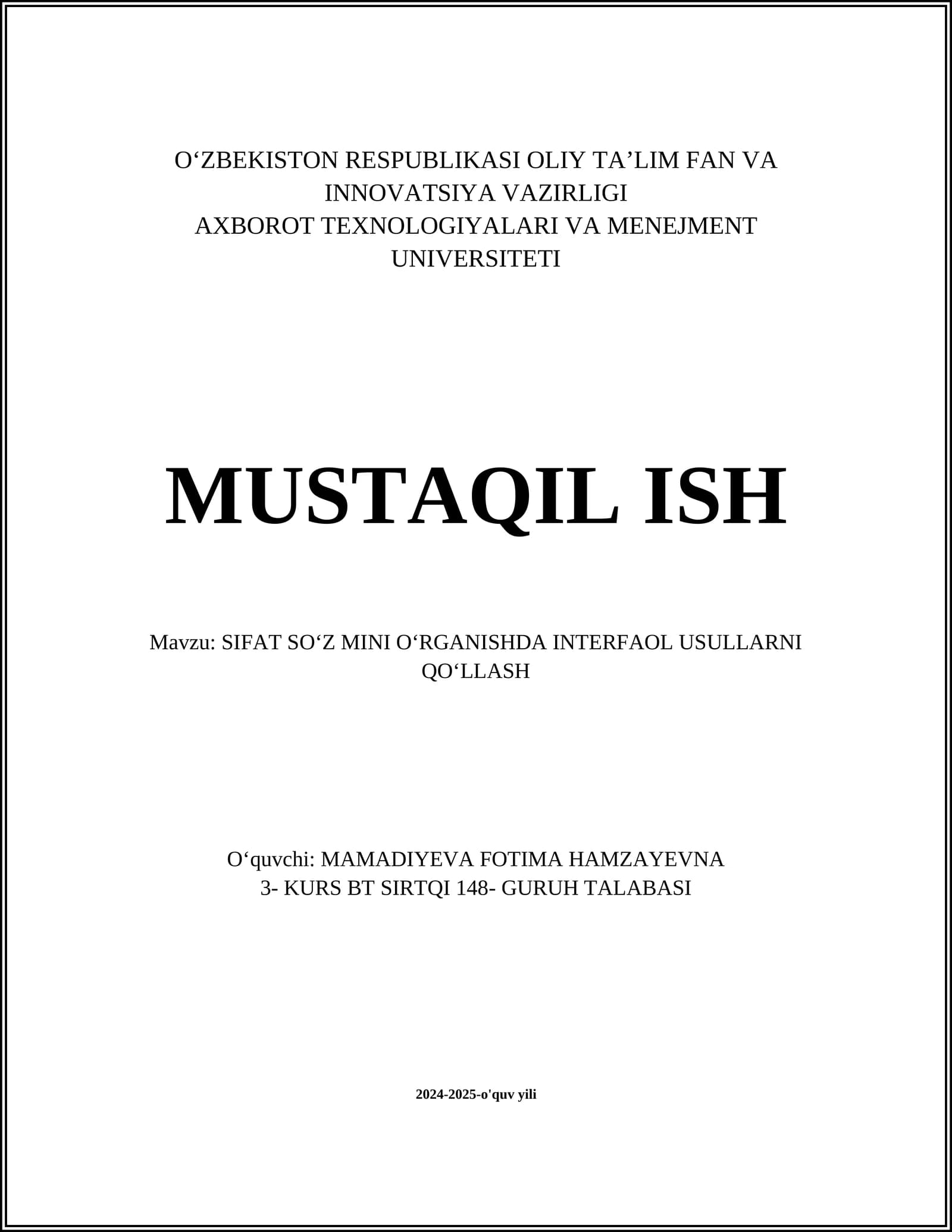SIFAT SOʻZ MINI OʻRGANISHDA INTERFAOL USULLARNI QOʻLLASH