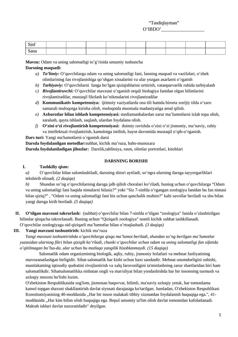 Odam va uning salomatligi to’g’risida umumiy tushuncha